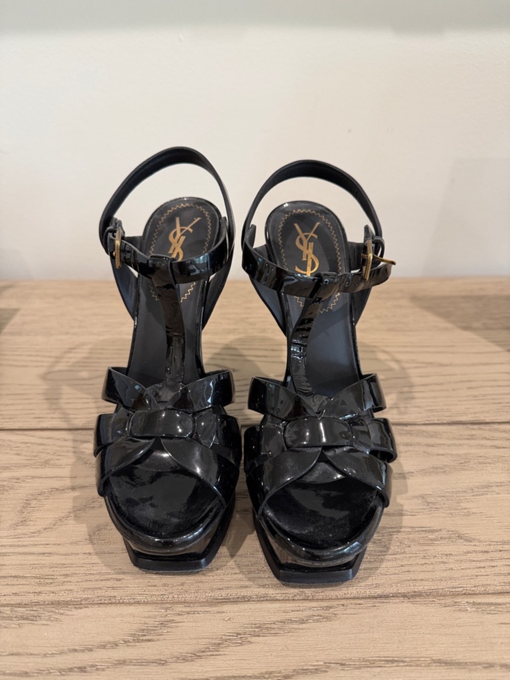 Saint Laurent Glossy Black Tribute Platform Sandals